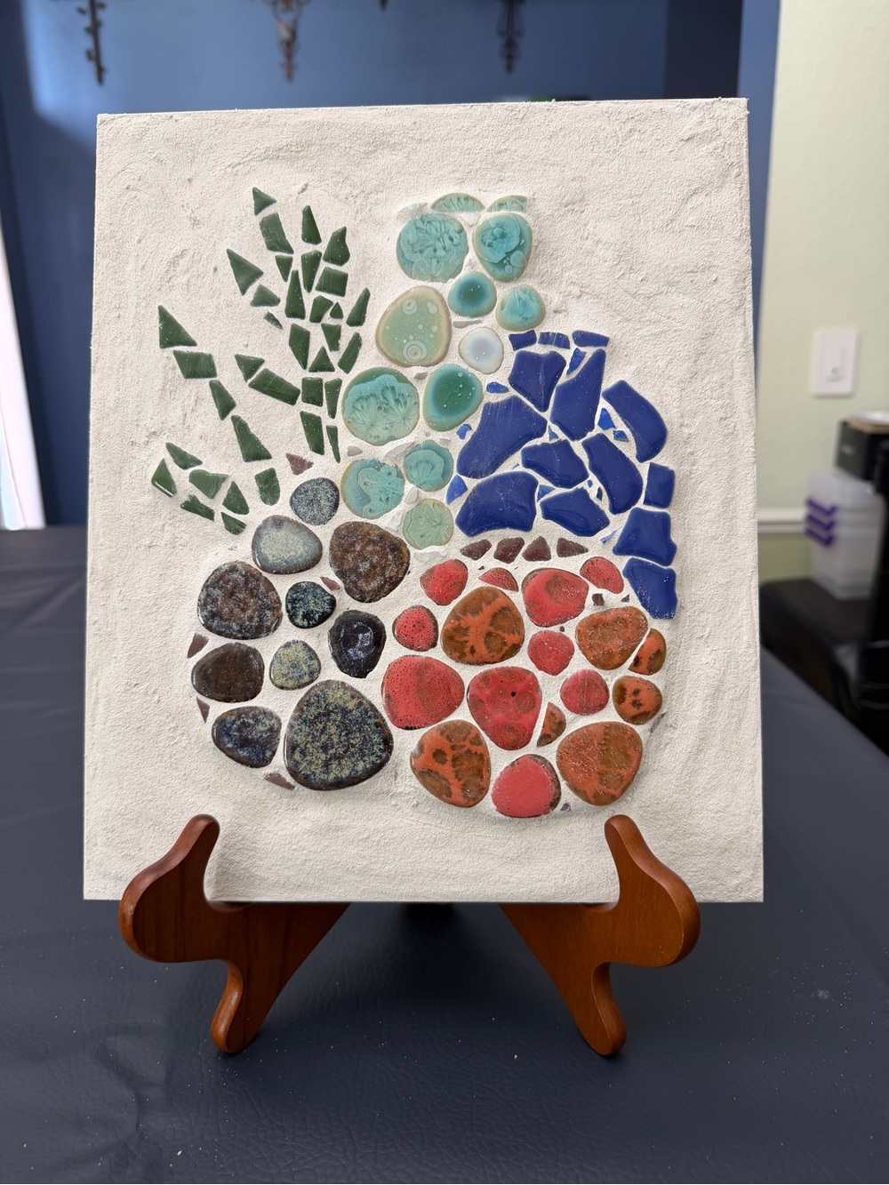 Handmade Mosaic Canvas Wall Art Vases in Green, Blue, Red, Brown